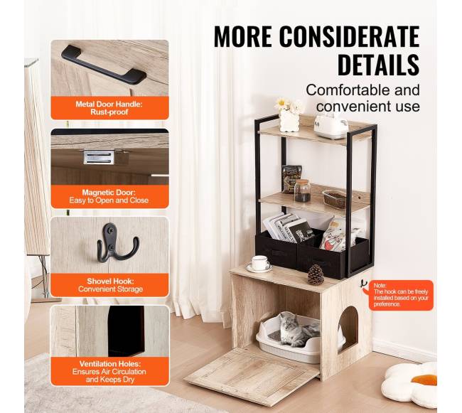 Katės kraiko dėžės baldų uždangalas su lentynomis5