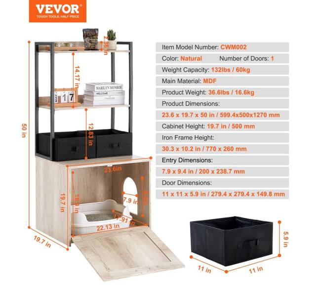 Katės kraiko dėžės baldų uždangalas su lentynomis6