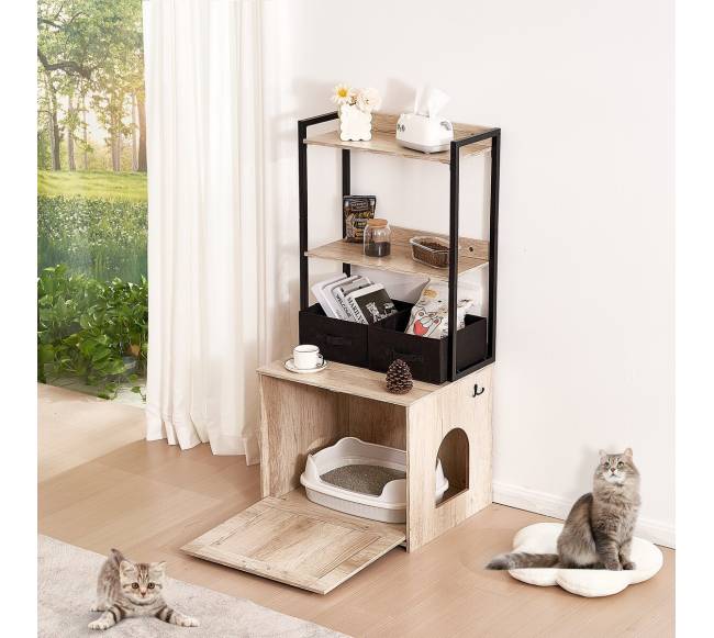 Katės kraiko dėžės baldų uždangalas su lentynomis7