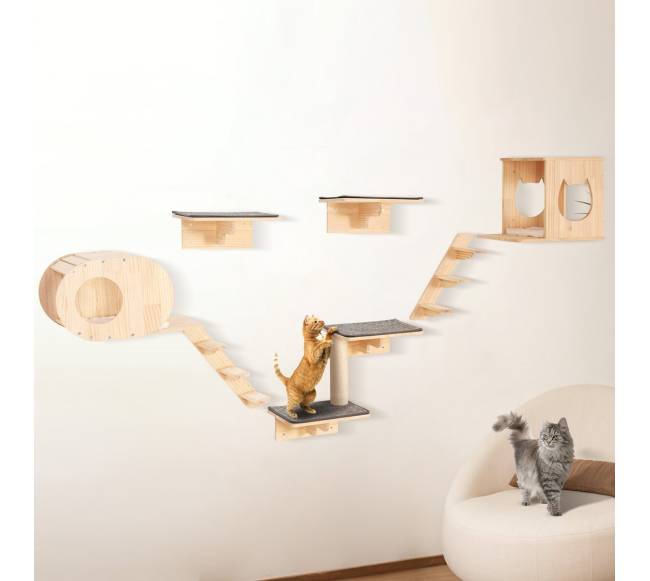Sieniniai kačių lentynos su hamakų rinkiniu (7 dalys)0