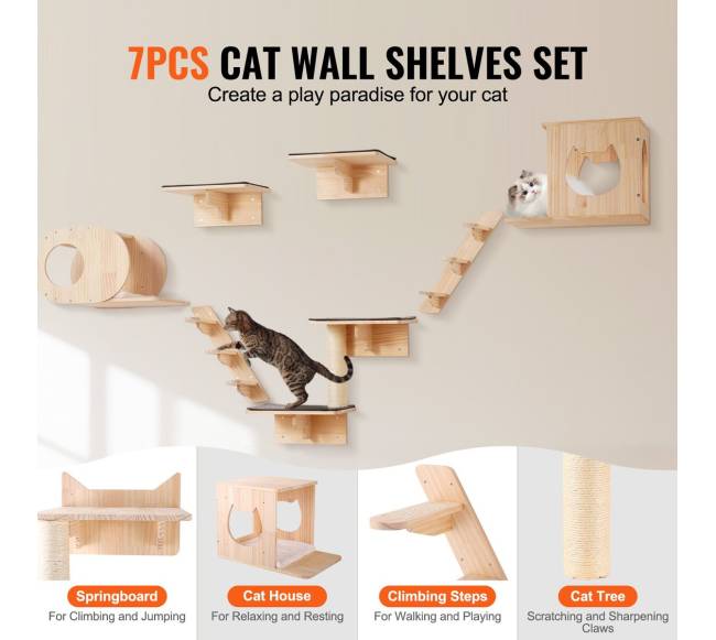 Sieniniai kačių lentynos su hamakų rinkiniu (7 dalys)1
