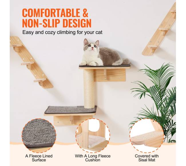 Sieniniai kačių lentynos su hamakų rinkiniu (7 dalys)4