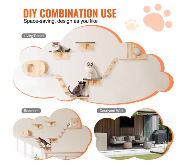 Sieniniai kačių lentynos su hamakų rinkiniu (7 dalys)5