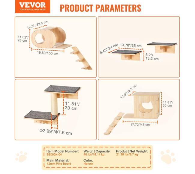 Sieniniai kačių lentynos su hamakų rinkiniu (7 dalys)6