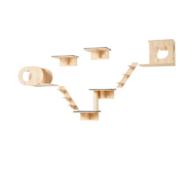 Sieniniai kačių lentynos su hamakų rinkiniu (7 dalys)9