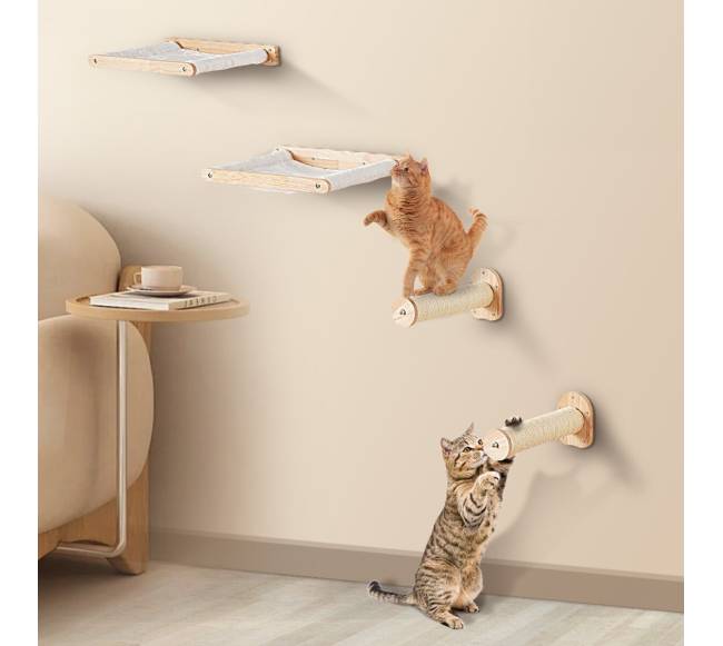 Sieniniai katės lentynėlės su 2 šokinėjimo stulpeliais0