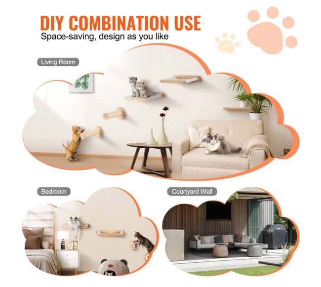 Sieniniai katės lentynėlės su 2 šokinėjimo stulpeliais5