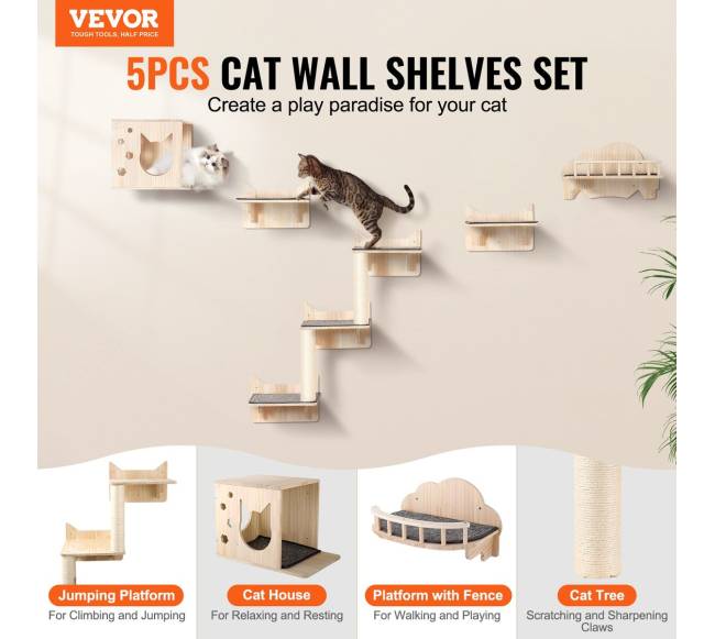 Pakabinamos lentynos katėms su šokinėjimo platformomis1