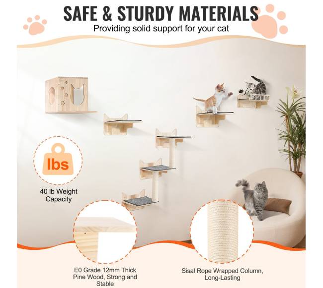 Pakabinamos lentynos katėms su šokinėjimo platformomis2