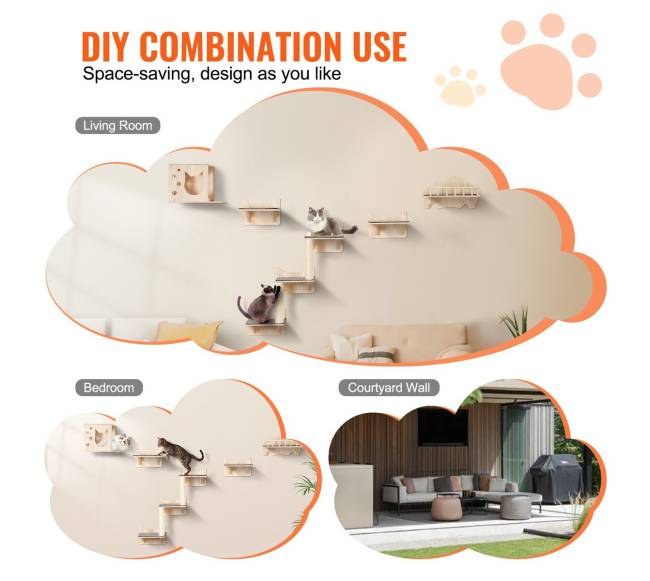 Pakabinamos lentynos katėms su šokinėjimo platformomis5