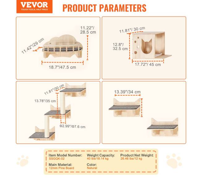 Pakabinamos lentynos katėms su šokinėjimo platformomis6