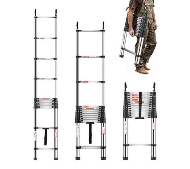 Teleskopinės nerūdijančio plieno kopėčios 5 m0