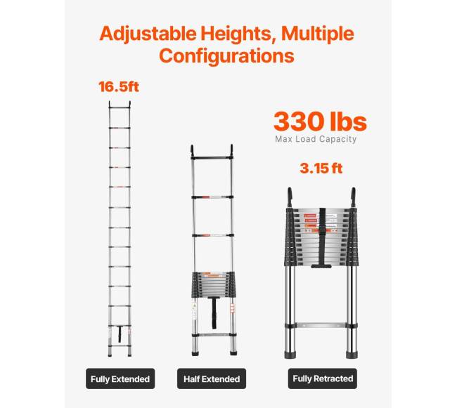 Teleskopinės nerūdijančio plieno kopėčios 5 m5