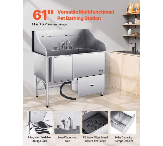 155 cm šunų vonia iš nerūdijančio plieno su rampa1