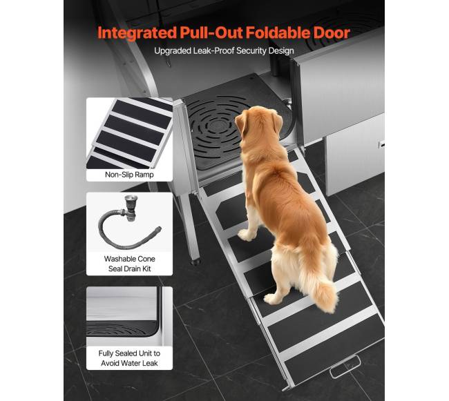 155 cm šunų vonia iš nerūdijančio plieno su rampa2