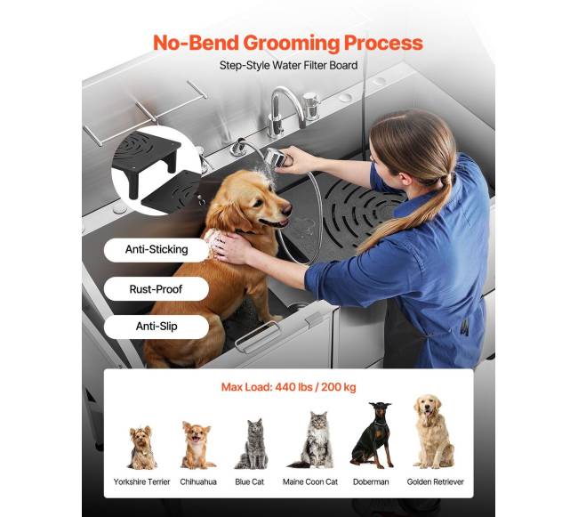 155 cm šunų vonia iš nerūdijančio plieno su rampa3