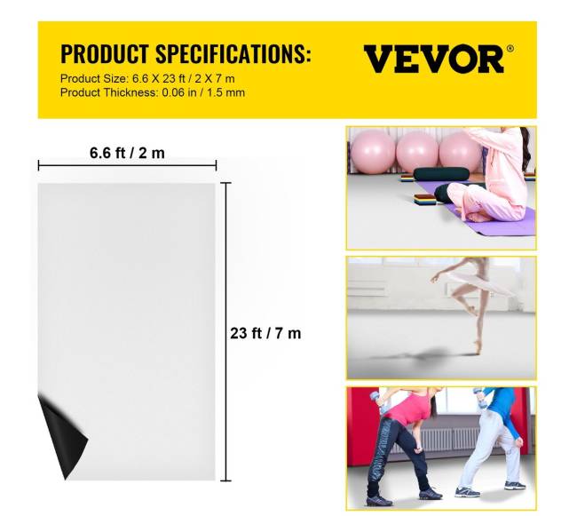 Šokio grindų danga, 6.6x23 pėd.6