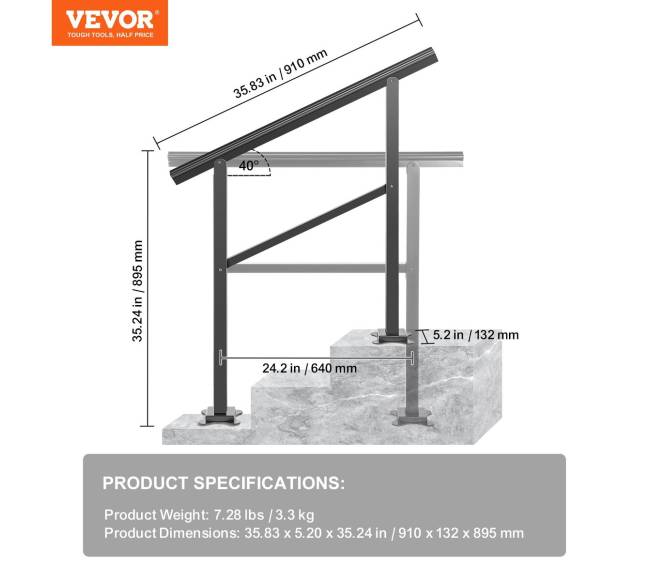 Lauko turėklai aliuminio 91 x 89,5 cm 2-3 laipteliai6