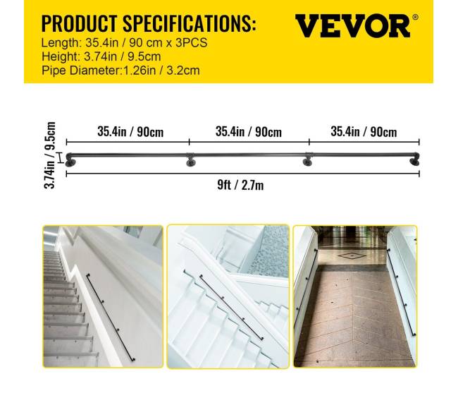 Laiptų turėklas iš plieno, 2.7 m6