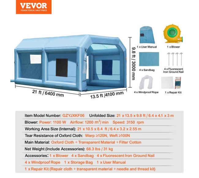 Pripučiamas dažymo paviljonas 6.4 x 4.1 m6