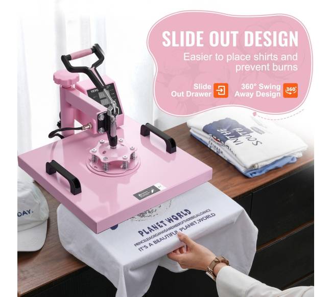 Termopreso mašina 15x15 cm 8 in 1 su 850 ml presu marškinėliams rožinė3