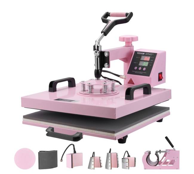 Termopreso mašina 15x15 cm 8 in 1 su 850 ml presu marškinėliams rožinė8