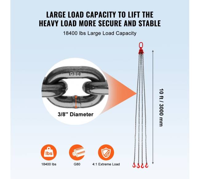 4 dalių G80 kėlimui skirta grandinė su kabliais2