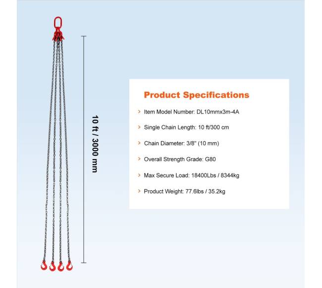 4 dalių G80 kėlimui skirta grandinė su kabliais6