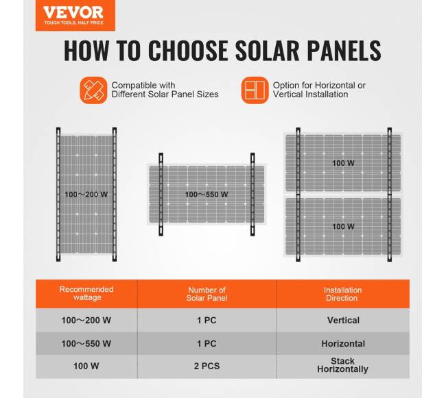 50 colių saulės baterijų laikikliai reguliuojami 0-901