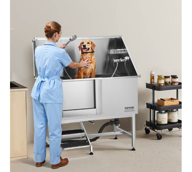 127 cm šunų vonia iš nerūdijančio plieno su laiptais7