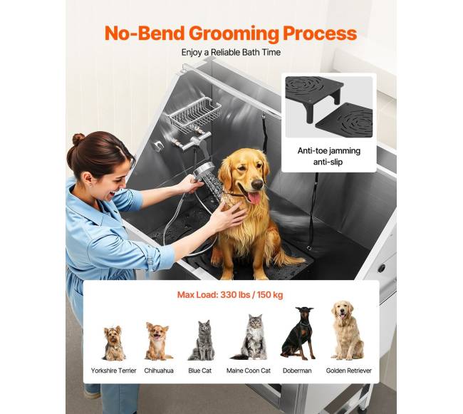 127 cm nerūd. plieno šunų vonia su laiptais3