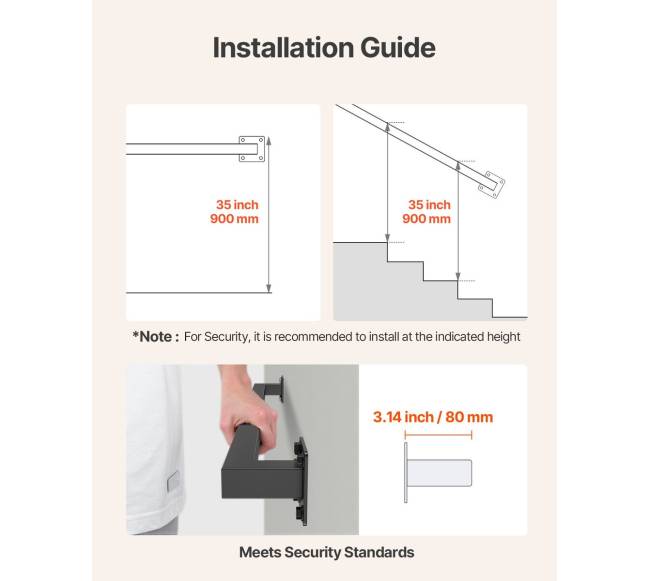 Sieninis turėklas juodas, 910 mm3