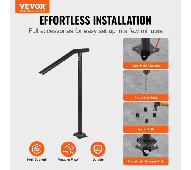 juodas plieninis turėklas 1-3 laipteliams1