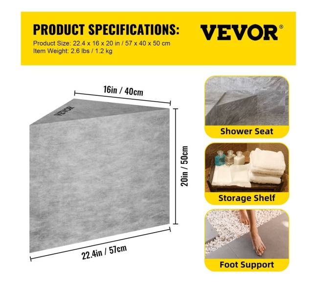 Dušo suoliukas iš plytelių, 57 x 40 x 50 cm6