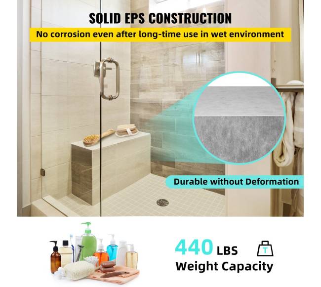 Plytelėmis dengiamas dušo suoliukas kampuose, 200 kg2