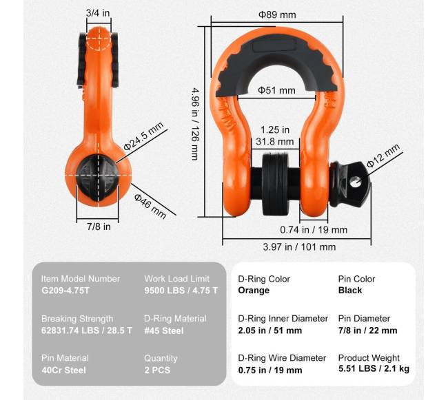 2 vienetai 34" D žiedo grandiklis su 78" sraigtiniu kaiščiu6