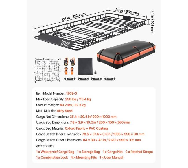 Automobilio stogo bagažo krepšys 213 x 99 x 10.4 cm6