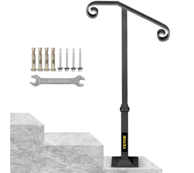 Vienišo stulpelio turėklas iš kalto geležies, pilkas0