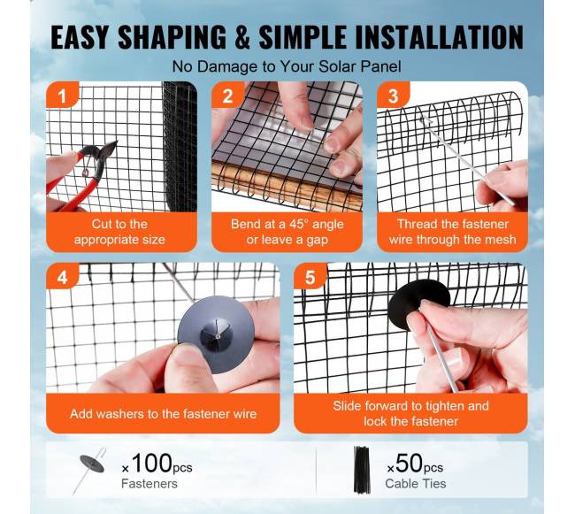 Saulės panelių paukščių apsauga su tvirtinimais4