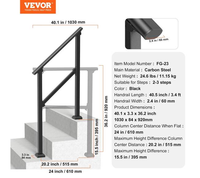 Lauko turėklai senjorams juodi iš plieno6