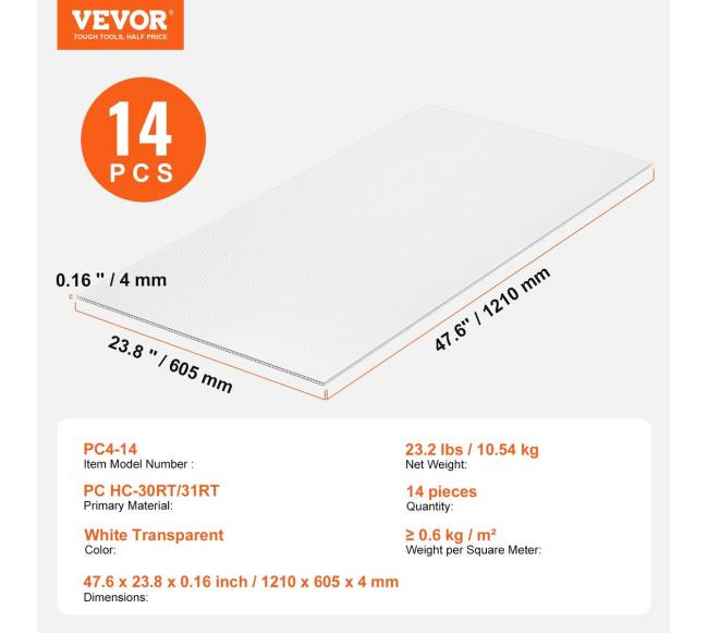 14 polikarbonato šiltnamio plokštės 1210 x 605 x 4 mm6