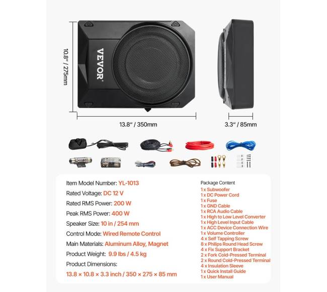 10 colių po sėdyne automobilio žemų dažnių garsiakalbis6