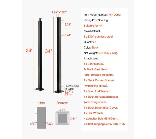Horizontalus kabelinis turėklų stulpas6