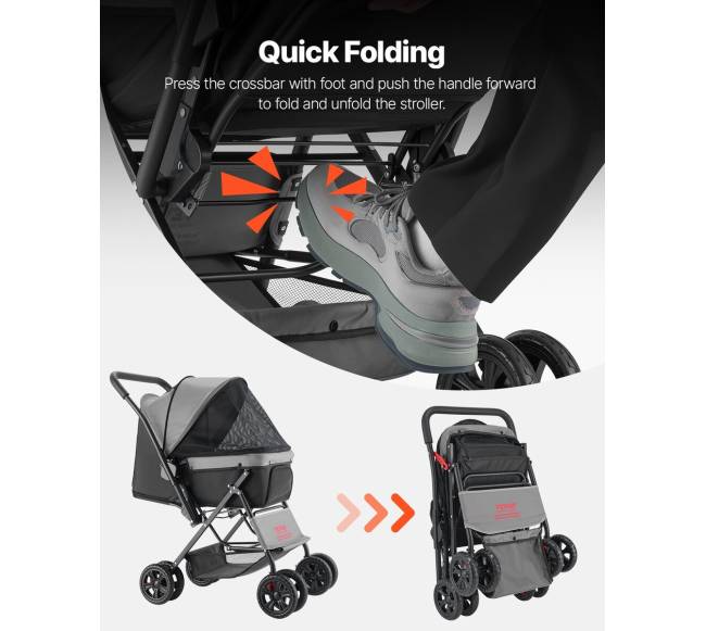 Sulankstomas augintinio vežimėlis su keturiais ratais5