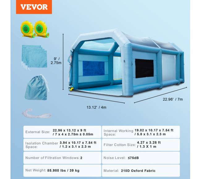 Pripučiama dažymo palapinė su filtru 7x4x2.75 m6