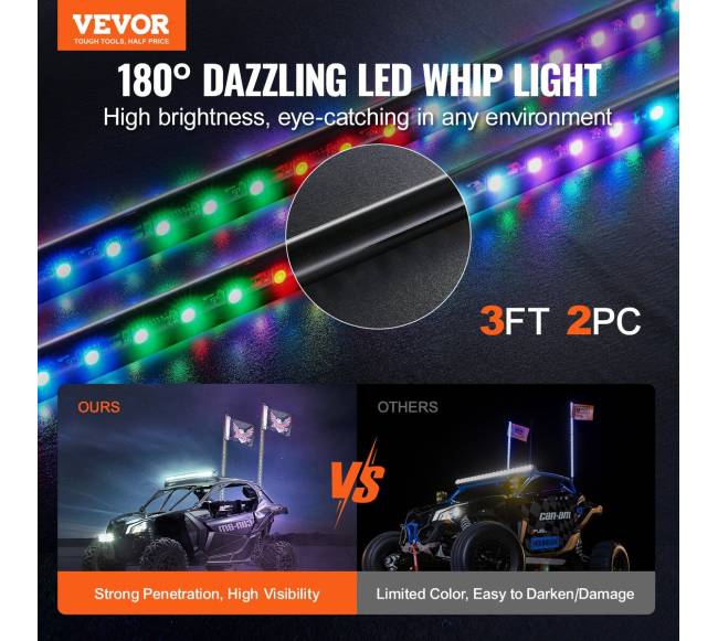 LED šviesos antena 90 cm RGB ATV UTV1