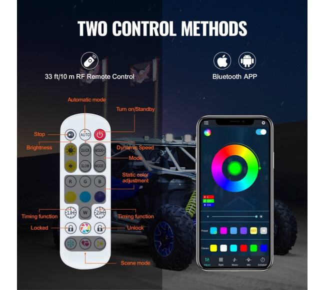 LED šviesos antena 90 cm RGB ATV UTV2