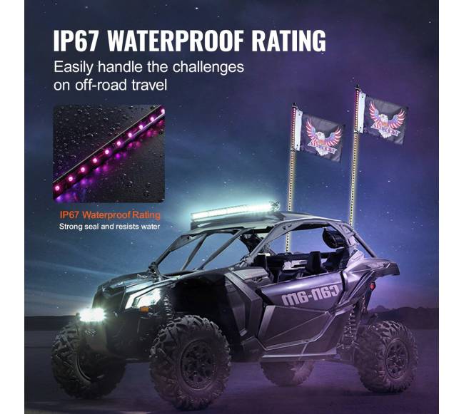 LED šviesos antena 90 cm RGB ATV UTV4