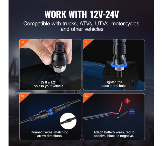 LED šviesos antena 90 cm RGB ATV UTV5