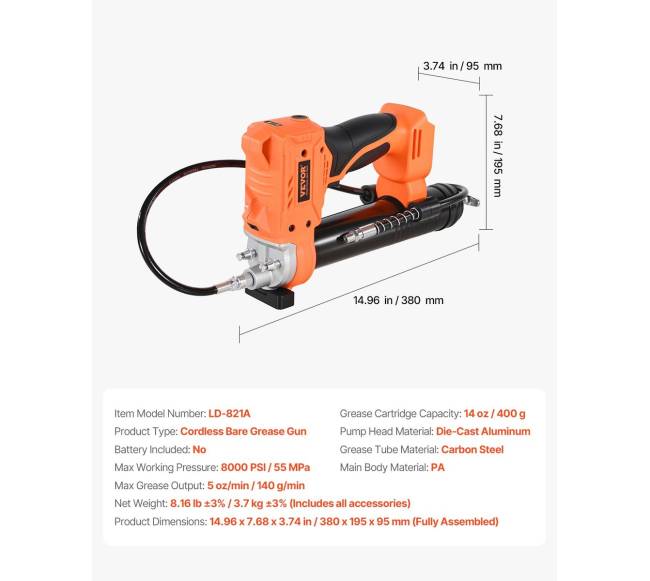 Kompaktiškas belaidis tepalinis pistoletas 55 MPa6